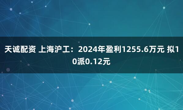 天诚配资 上海沪工：2024年盈利1255.6万元 拟10派0.12元
