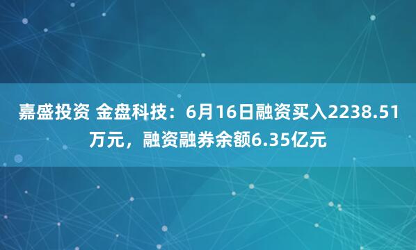 嘉盛投资 金盘科技：6月16日融资买入2238.51万元，融资融券余额6.35亿元